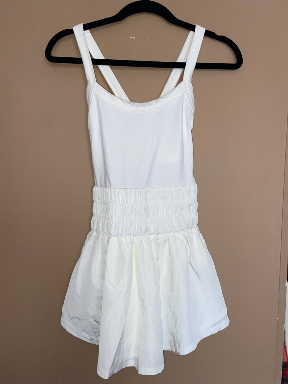 FP Movement by Free People Off-White Smocked-Waist Romper with Double Straps